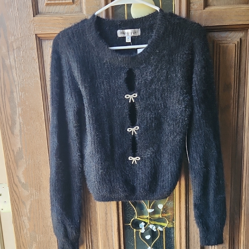 Madden Girl Black Cardigan with Bow Details